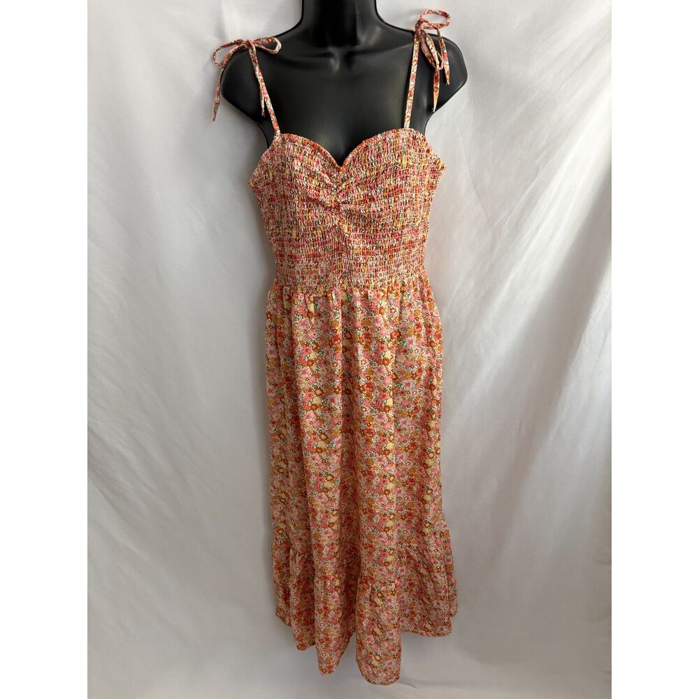 Indulge Instyle Orange Maxi Dress Size L Smocked Ruffle Hem Sweetheart Girly